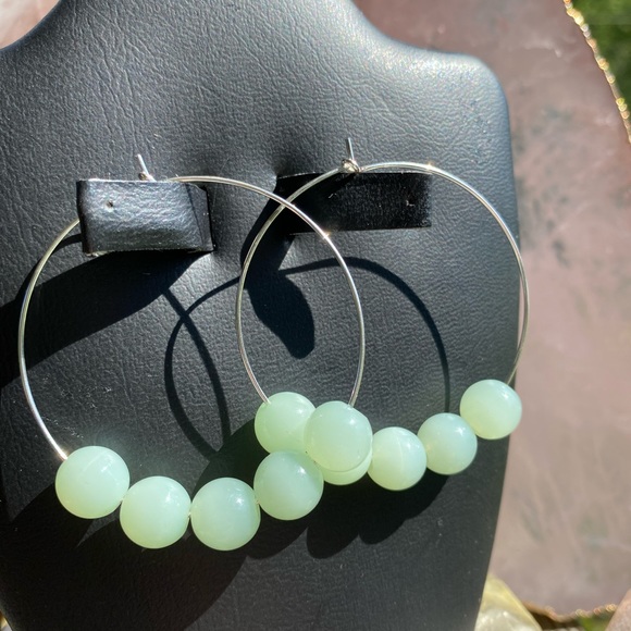 Sterling Silver Genuine Jade Earrings - Picture 2 of 2